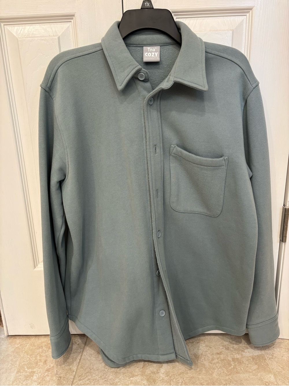 Tna COZY Button-Up Shacket in Sage Green